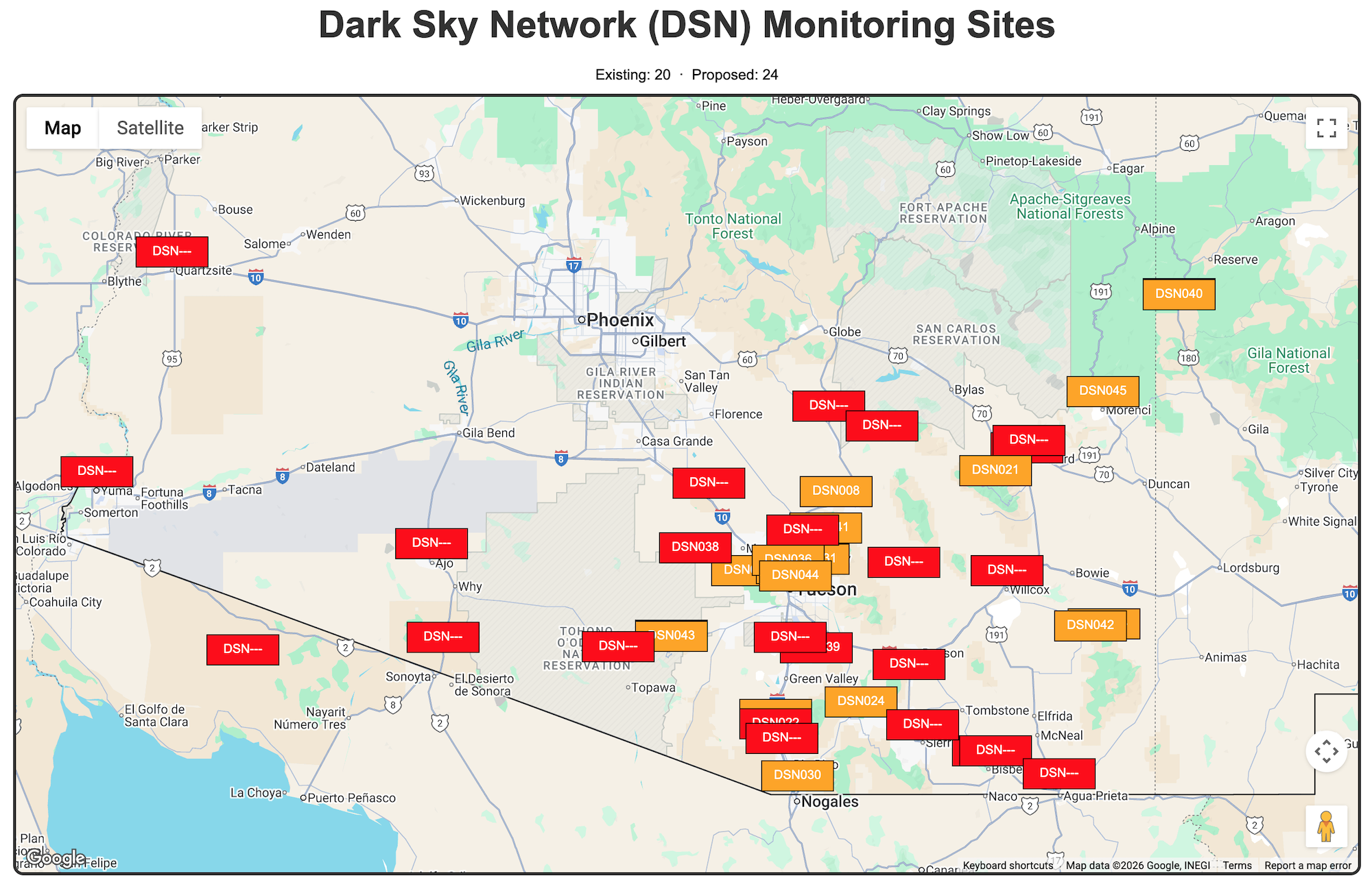 Dark Sky Network Monitoring Sites Map